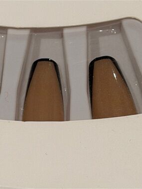 Black French Tip Coffin Press On Nails | Minimalist Glossy Nude Nail Set